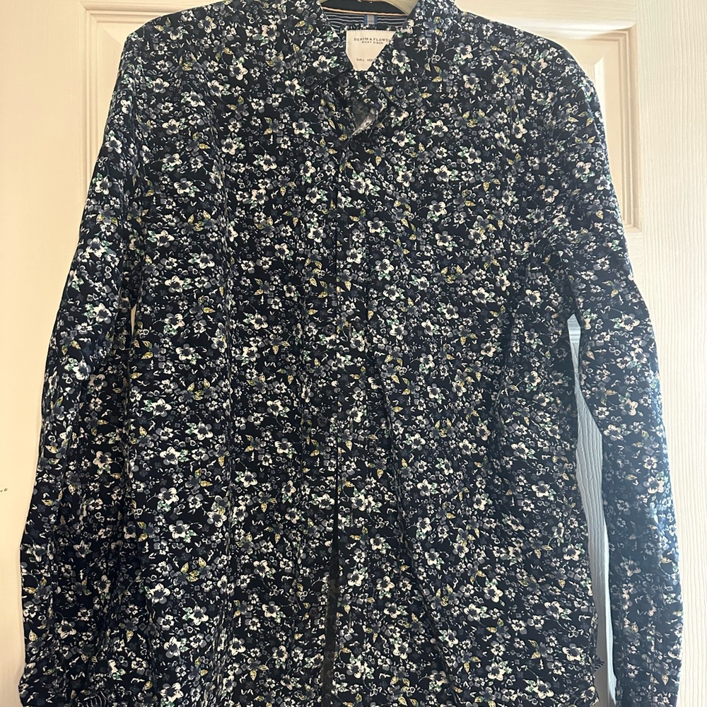 Denim & Flower Navy Floral Button Down Shirt